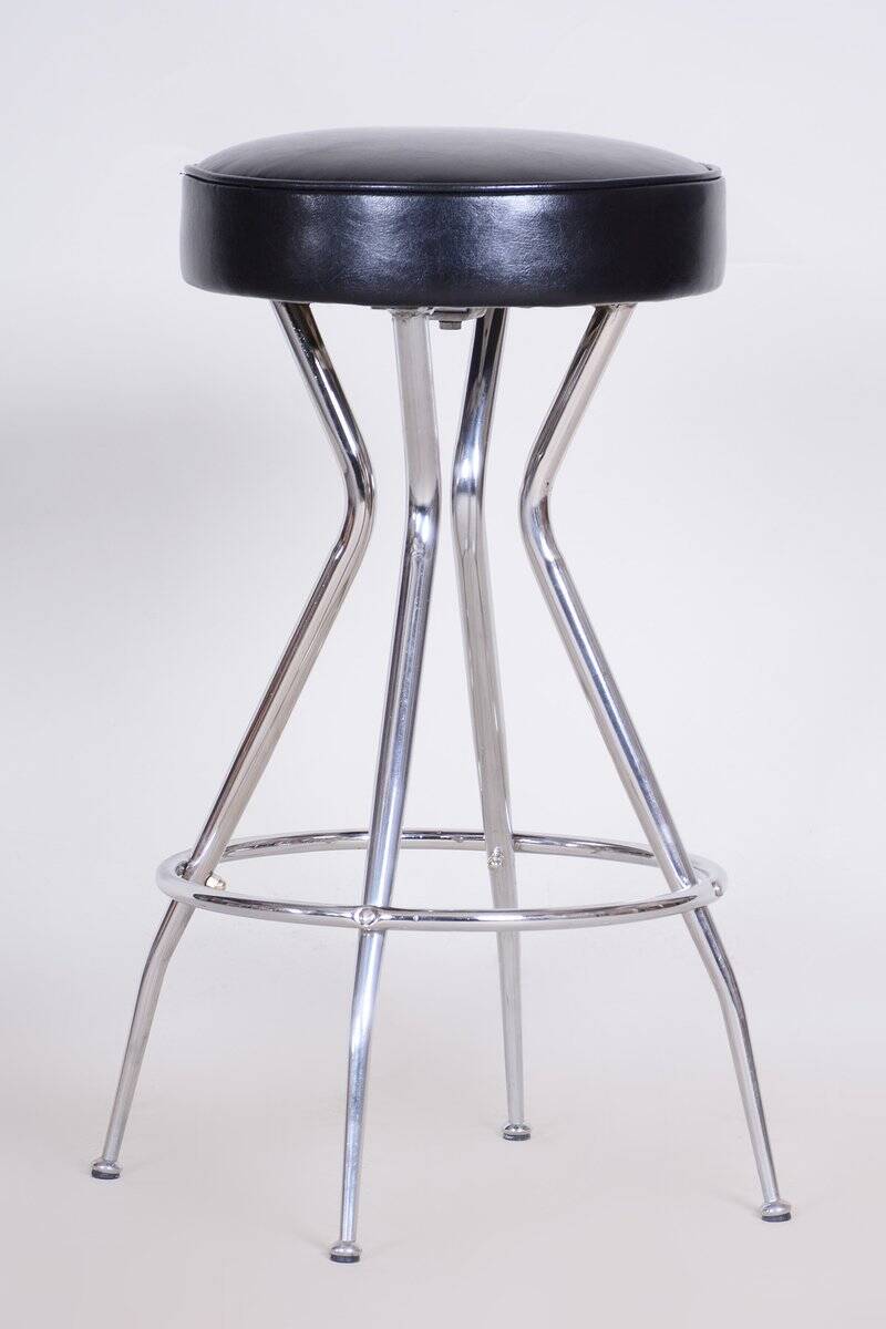 Tabouret de bar Bauhaus en chrome et cuir, années 1930