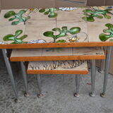 pull-out tables Vallauris, signed 'the wheel' ceramic, chrome foot