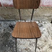 Old chair kitchen formica brown wood + feet compass metal chrome vintage