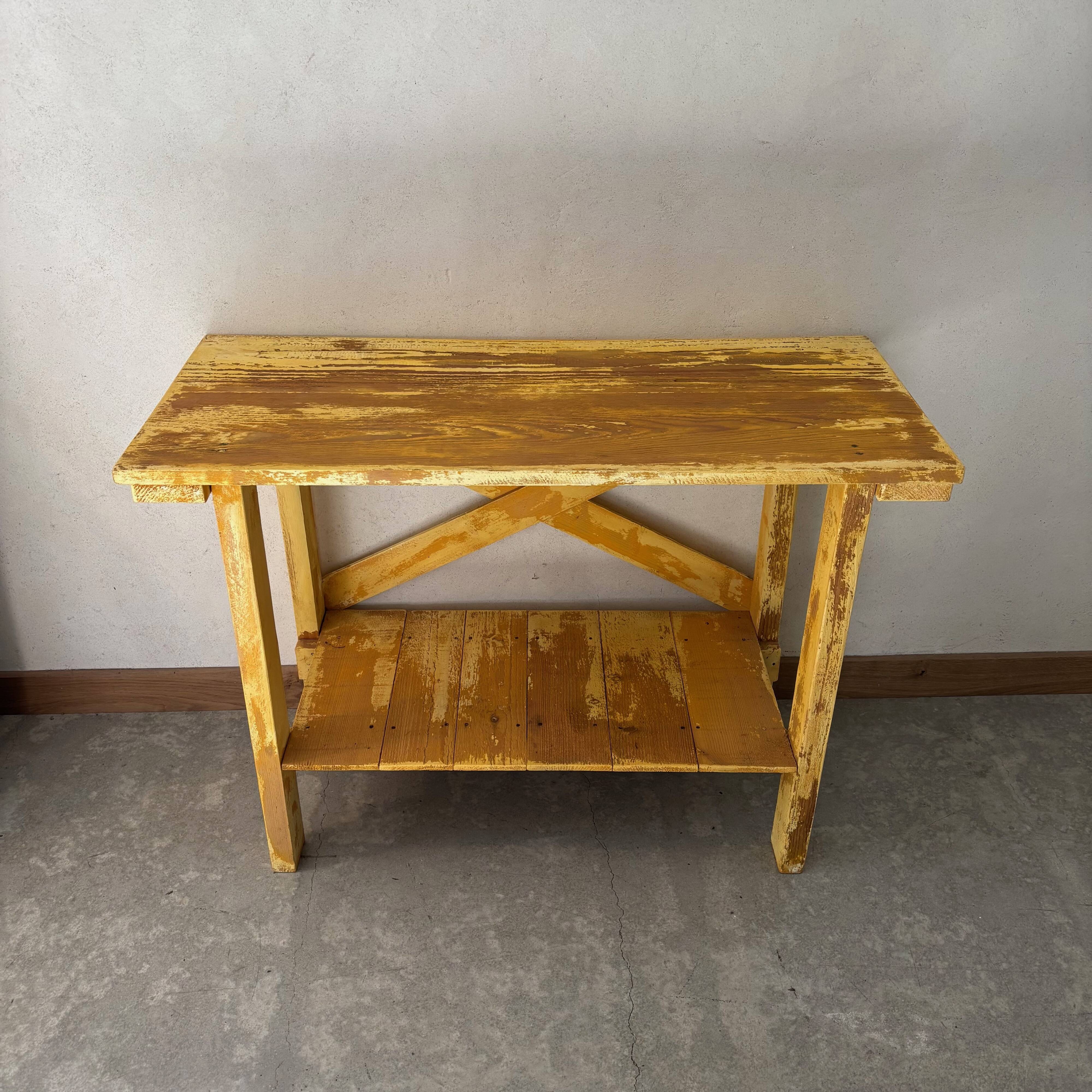 Wooden console, yellow patina