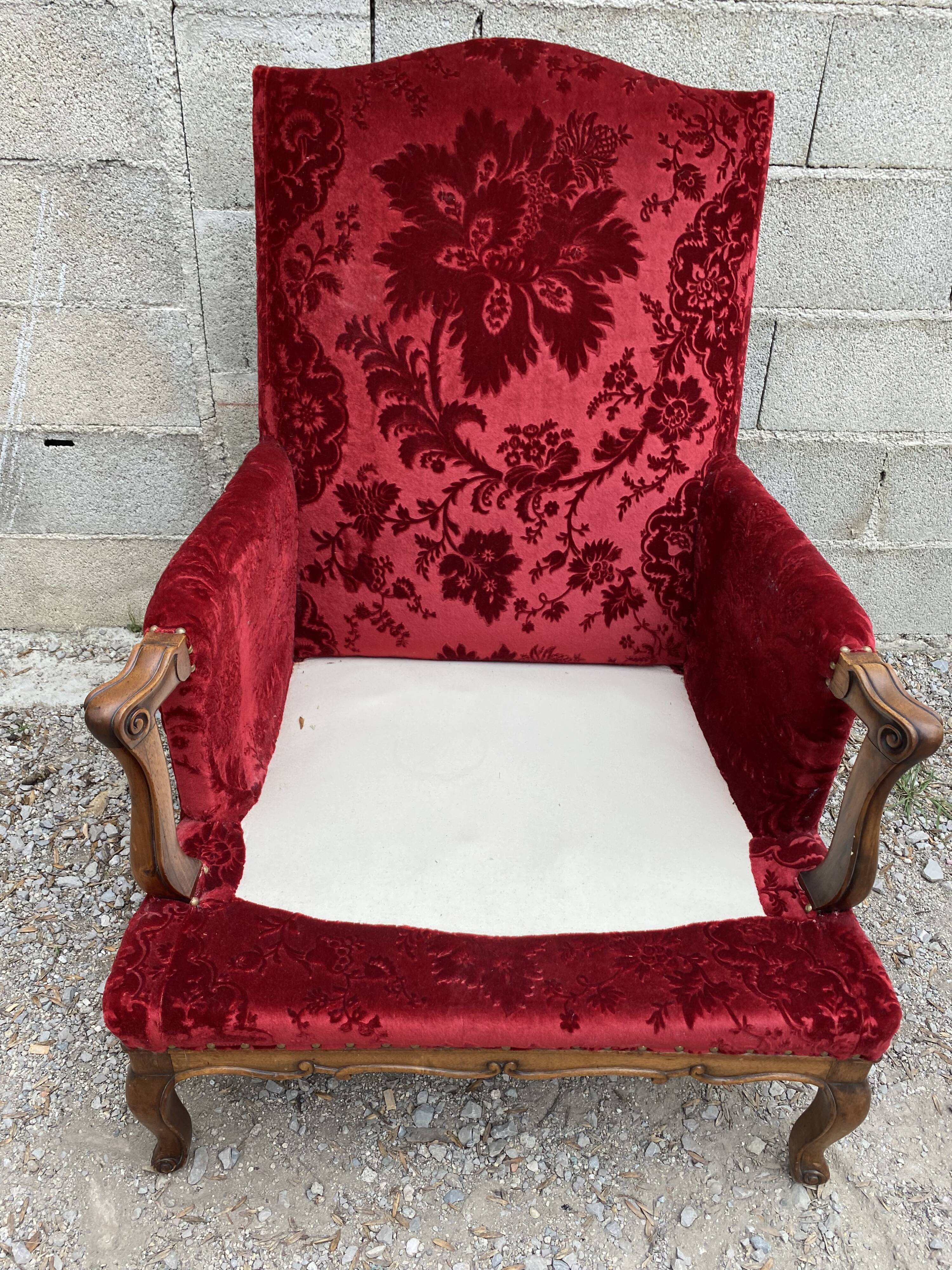 Rest chair Louis XV red velvet
