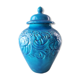 French art deco pottery turquoise vase and cover