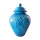 French art deco pottery turquoise vase and cover