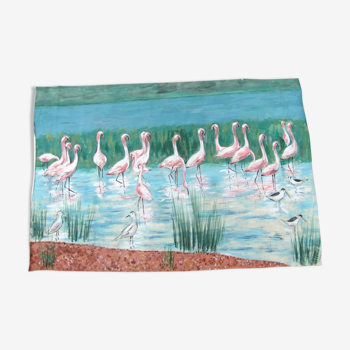 Tableau Flamands roses panneau décoratif années 70