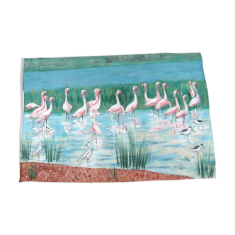 Tableau Flamands roses panneau décoratif années 70