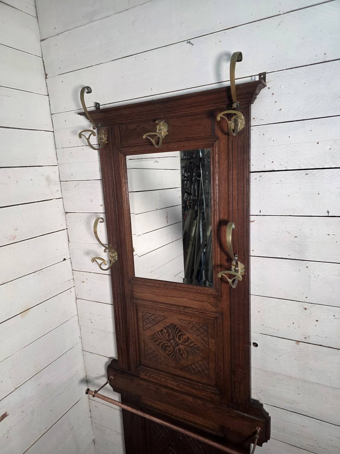 Antique coat rack in solid oak
