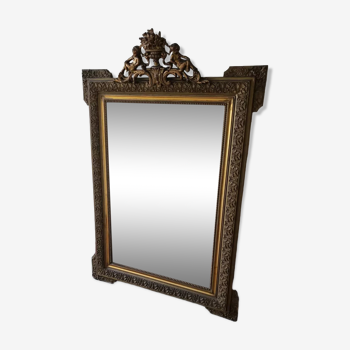 Miroir bois doré et stuc, 125x84 cm