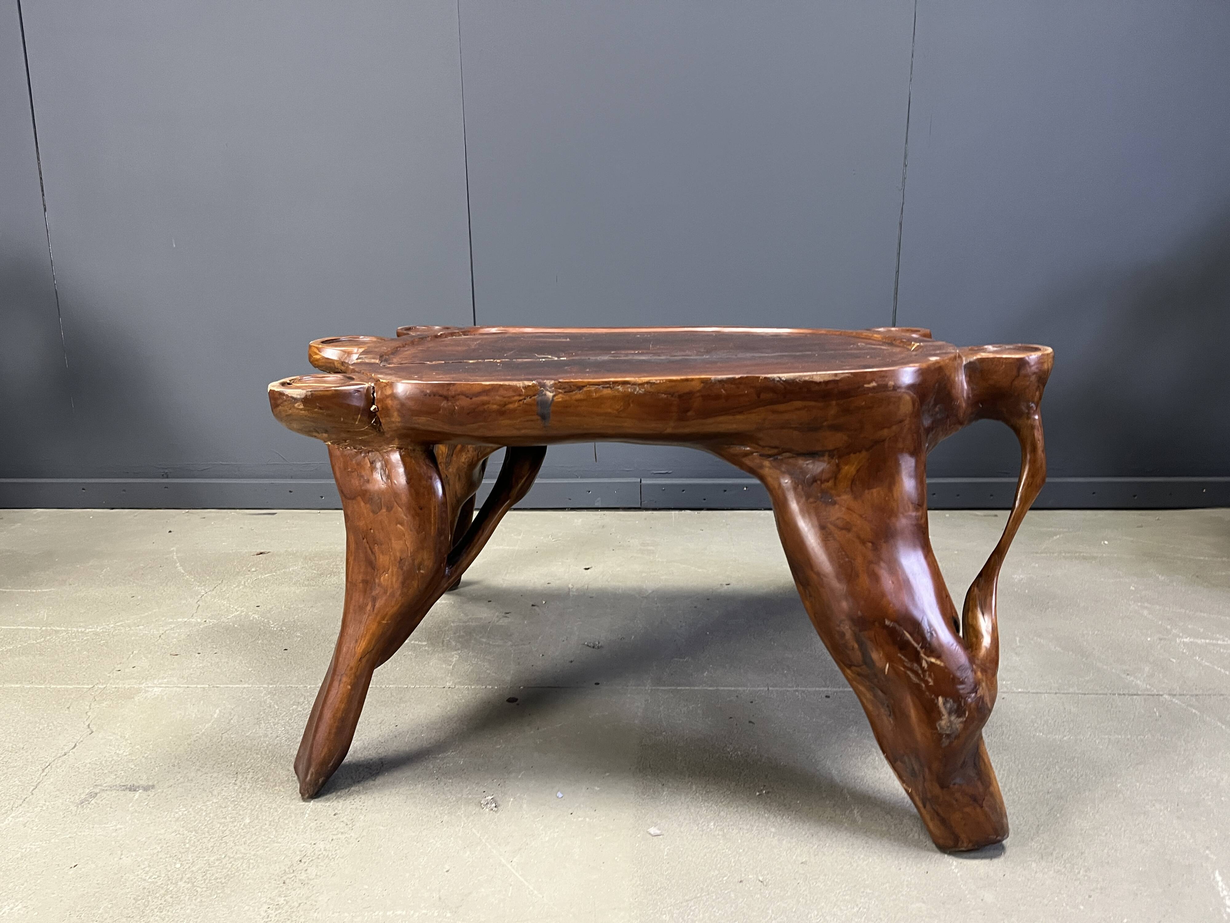 Large olive tree root chair set, 1960s