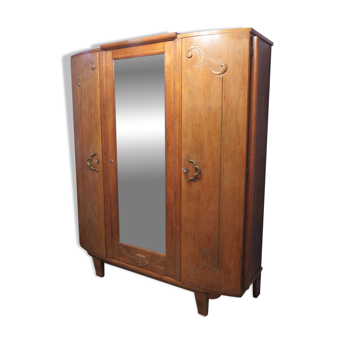 1930s three-door light oak wardrobe