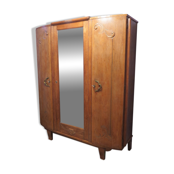 armoire 1930 trois portes chêne clair