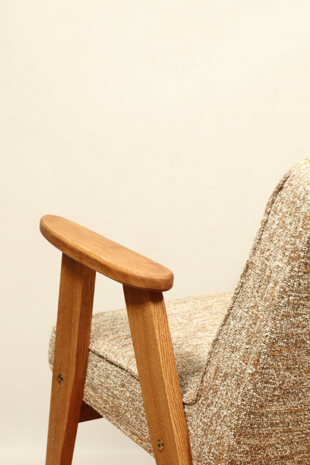 Vintage armchair brown granola oak wood design by Chierowski 366