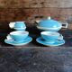 French Art Deco tea set for two – Turquoise blue