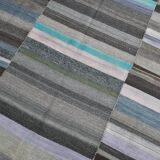 7x9 Gray & Teal Green Handmade Kilim Rug, 224x264Cm