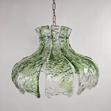 Pendant lamp by Mazzega with loose leaves of ice glass in transparent and green
