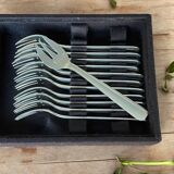 12 Art Deco oyster forks in silver plated metal by Apollo goldsmiths