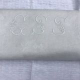 Vintage white tablecloth with lilacs, monogrammed GSS
