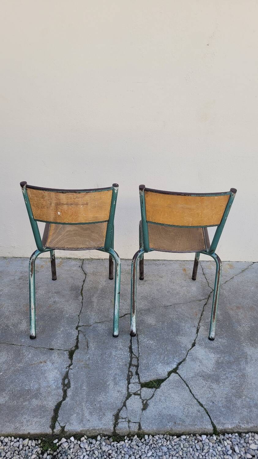 Pair of vintage Mullca metal school chairs 1950s