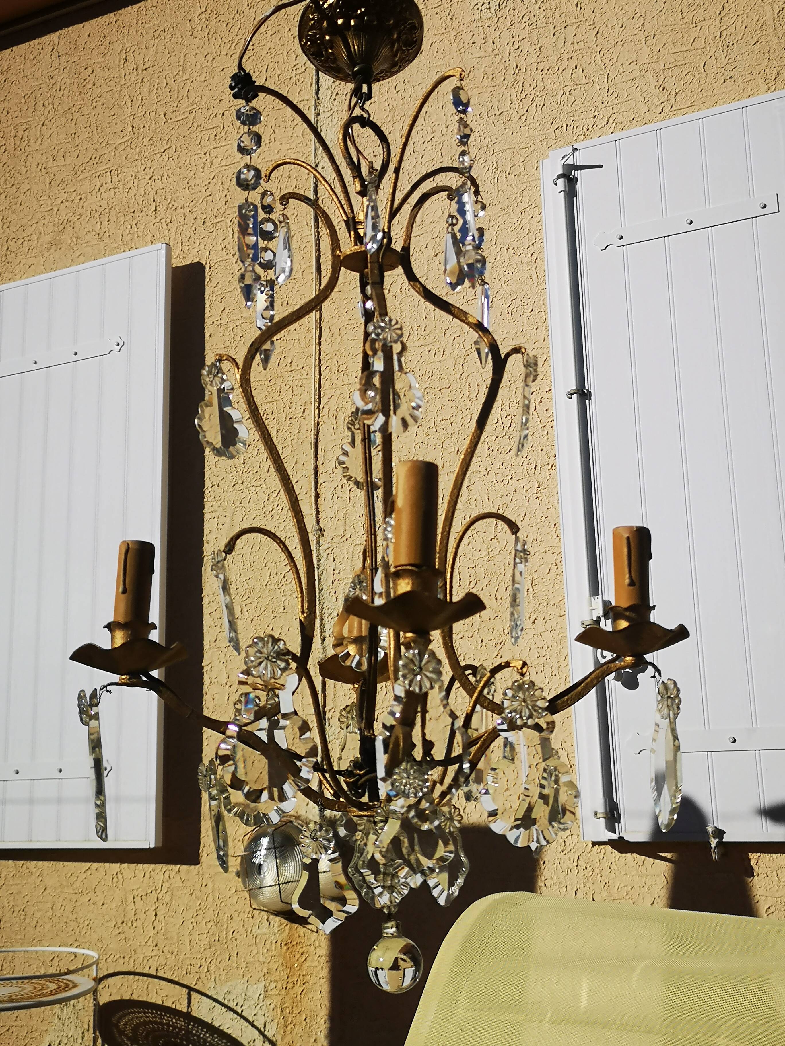 Wrought iron chandelier with pendants