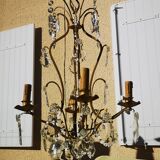 Lustre en fer forgé avec pâmpîlles