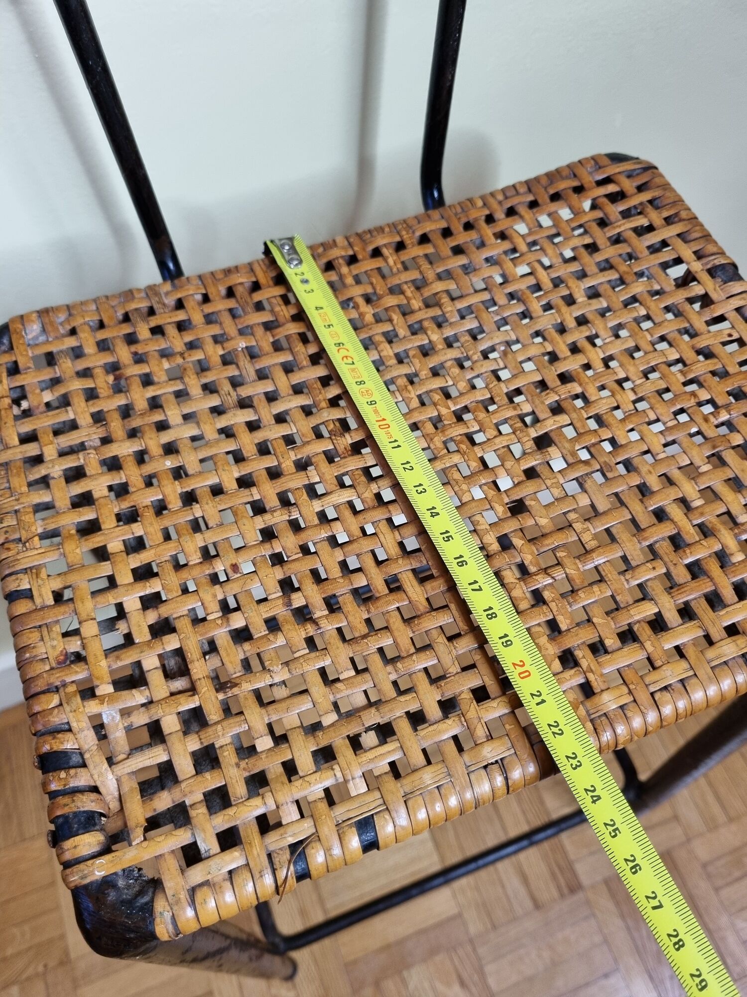 Bar stool in steel and braided wicker, design of the 50s, 92 cm