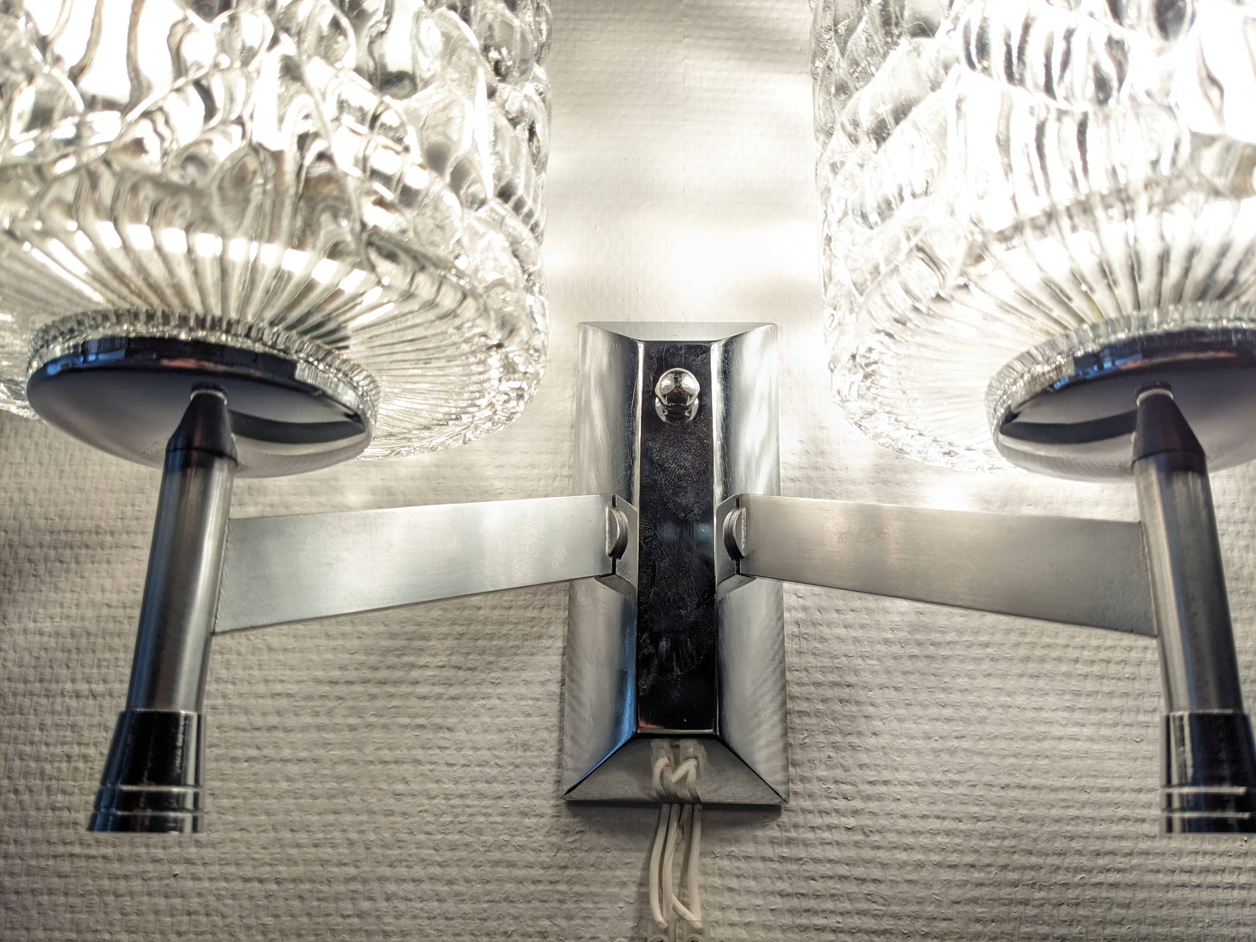 Pair of Murano glass wall lights by Kaiser Leuchten, Germany circa 1970.