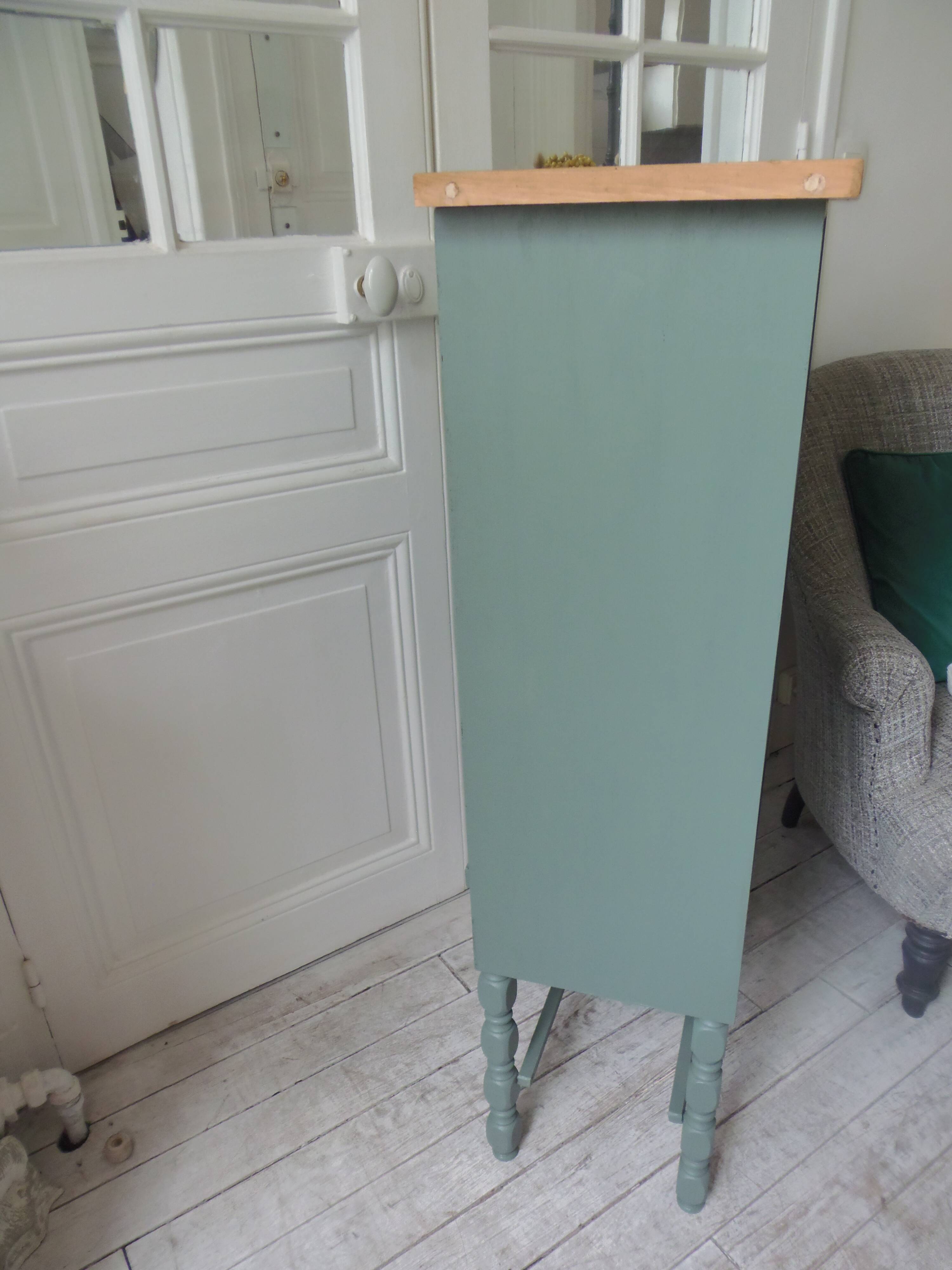 Small vintage bookcase enhanced in smoky green