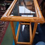 Rattan console and smoked glass Roche Bobois, from the 70s