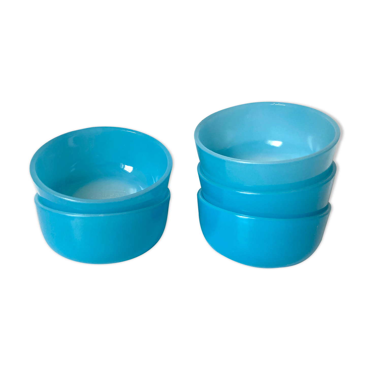 5 ramequins huile lesieur en verre bleu