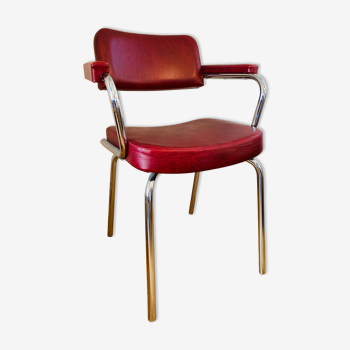 Industrial chrome tubular armchair in leatherette 1950/70