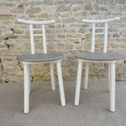 Pair of wooden and Skaï chairs from the 80s, Italy