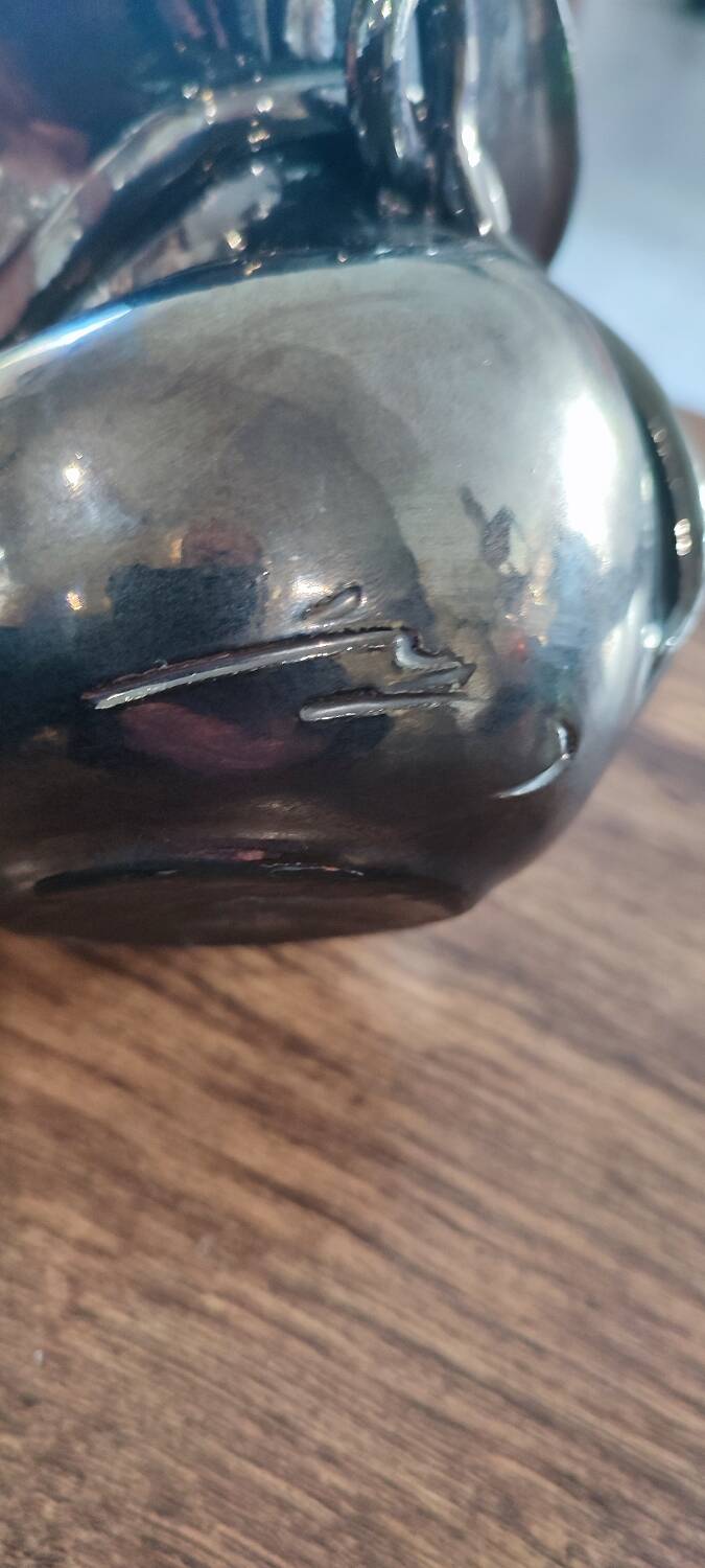 Iridescent ceramic vase from the 1960s, signed