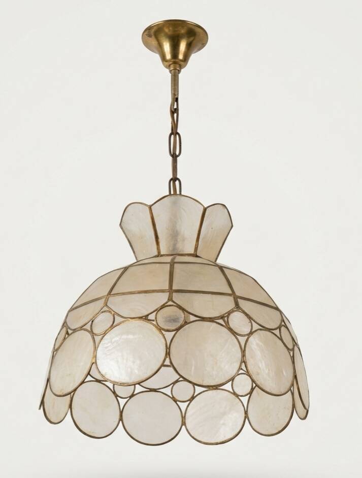 Capiz & Brass Mother-of-Pearl Pendant - Vintage 1970