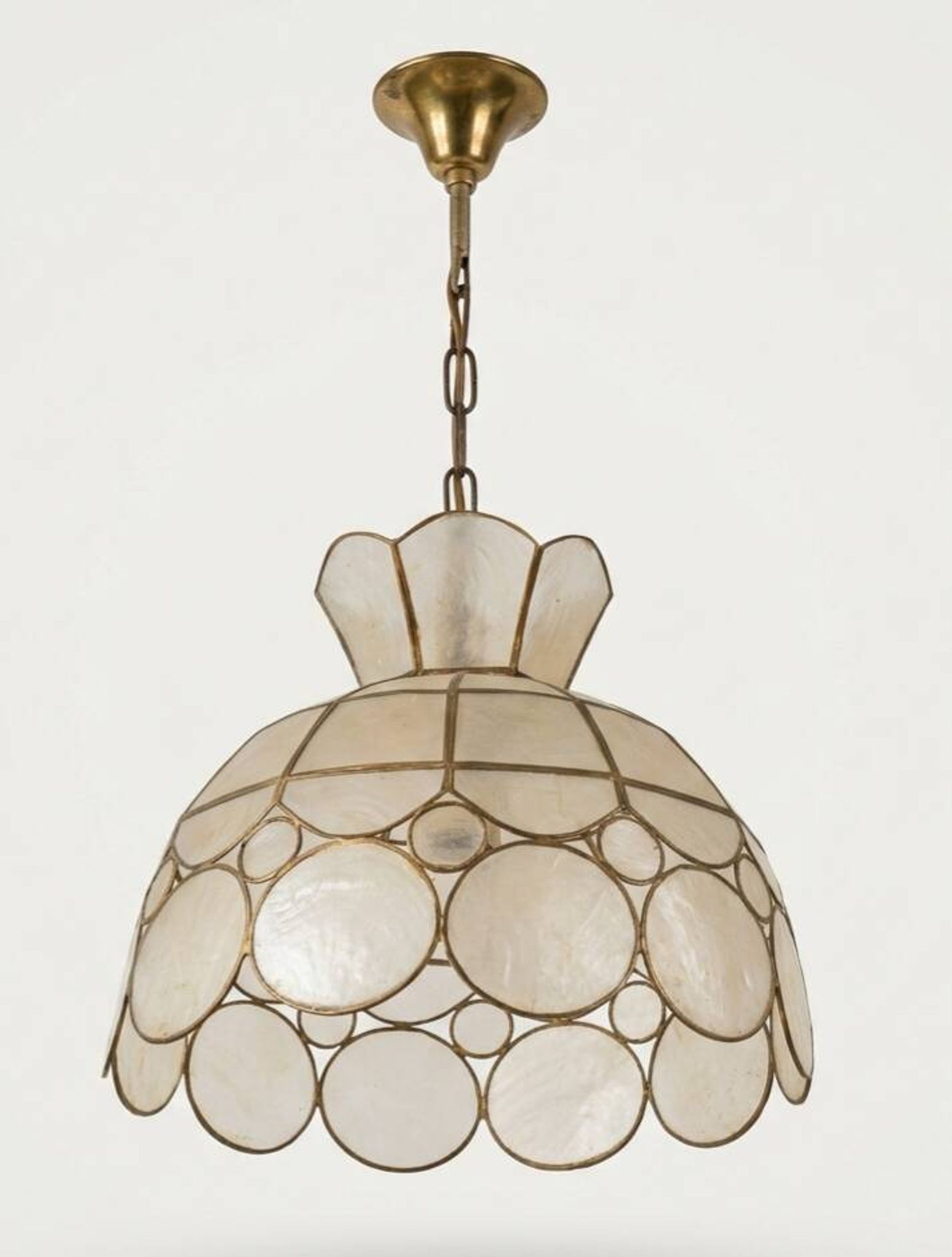 Suspension Corolle en Nacre Capiz & Laiton - Vintage 1970