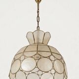 Capiz & Brass Mother-of-Pearl Pendant - Vintage 1970