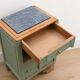 Renovated antique Art Deco bedside table – Lézard Green Pure & Paint, natural wood and marble top.