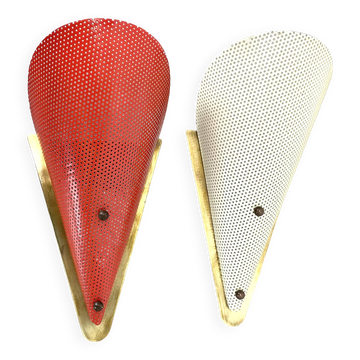 Set of two hole pattern theatre wall light sconces, france, 1950