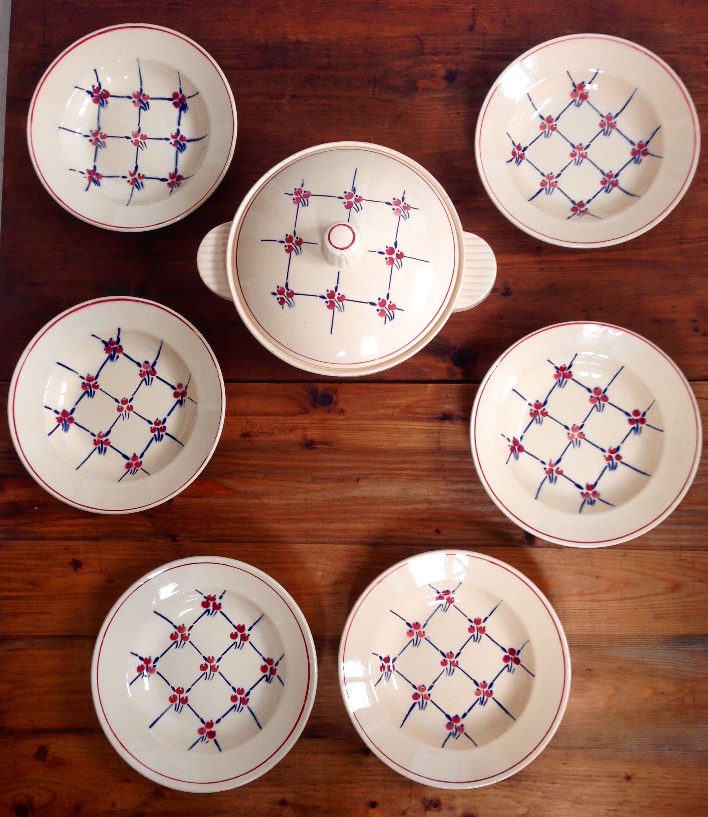 Soup plates and tureen Badonviller model Normandy circa 1940