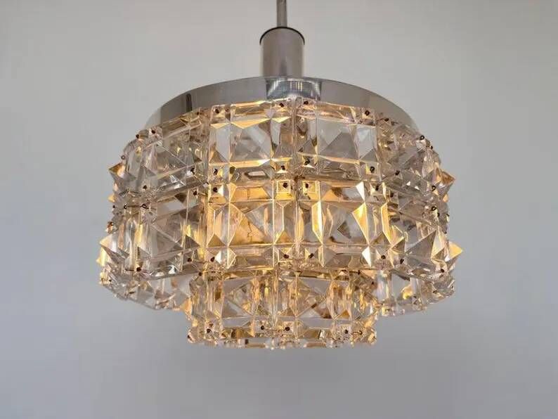 Midcentury Glass Chandelier by Kinkeldey, Germany, 1970s
