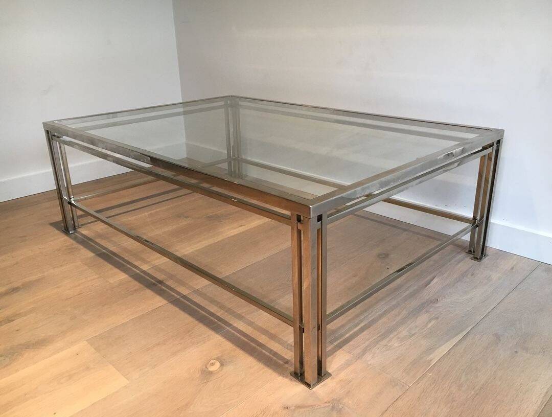 Modernist Chrome Coffee Table with Triple Legs, French Work circa 1970