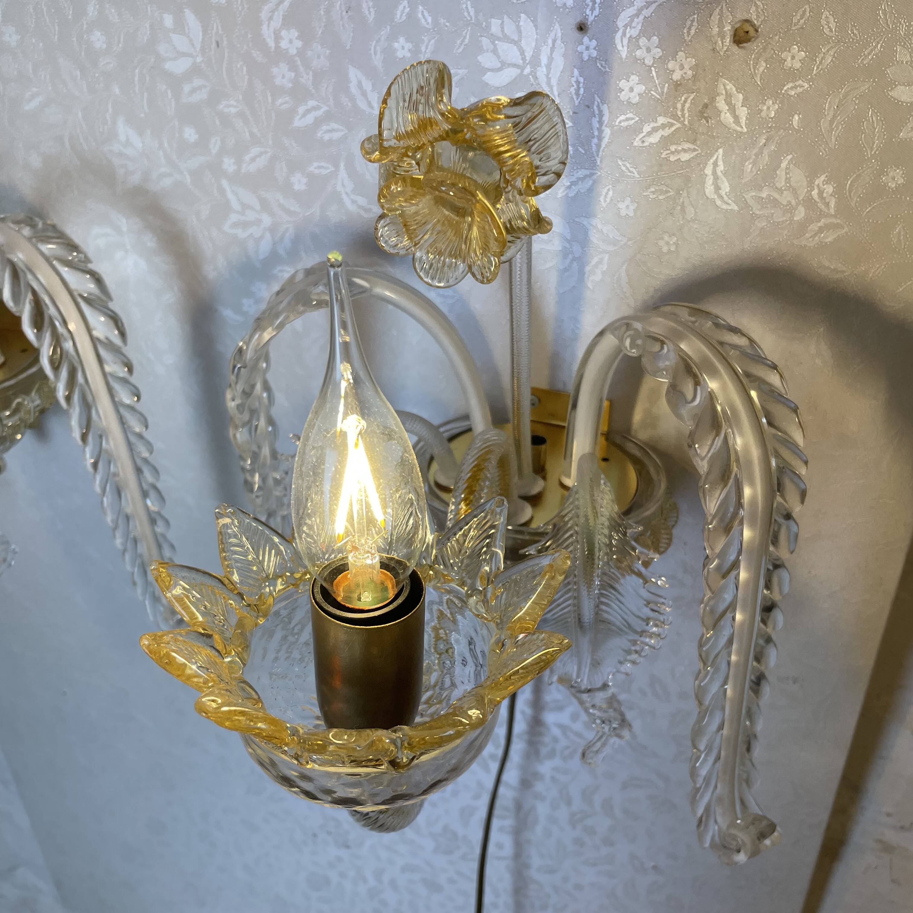 Pair of Murano Sconces in the style of Barovier & Toso, 1980s