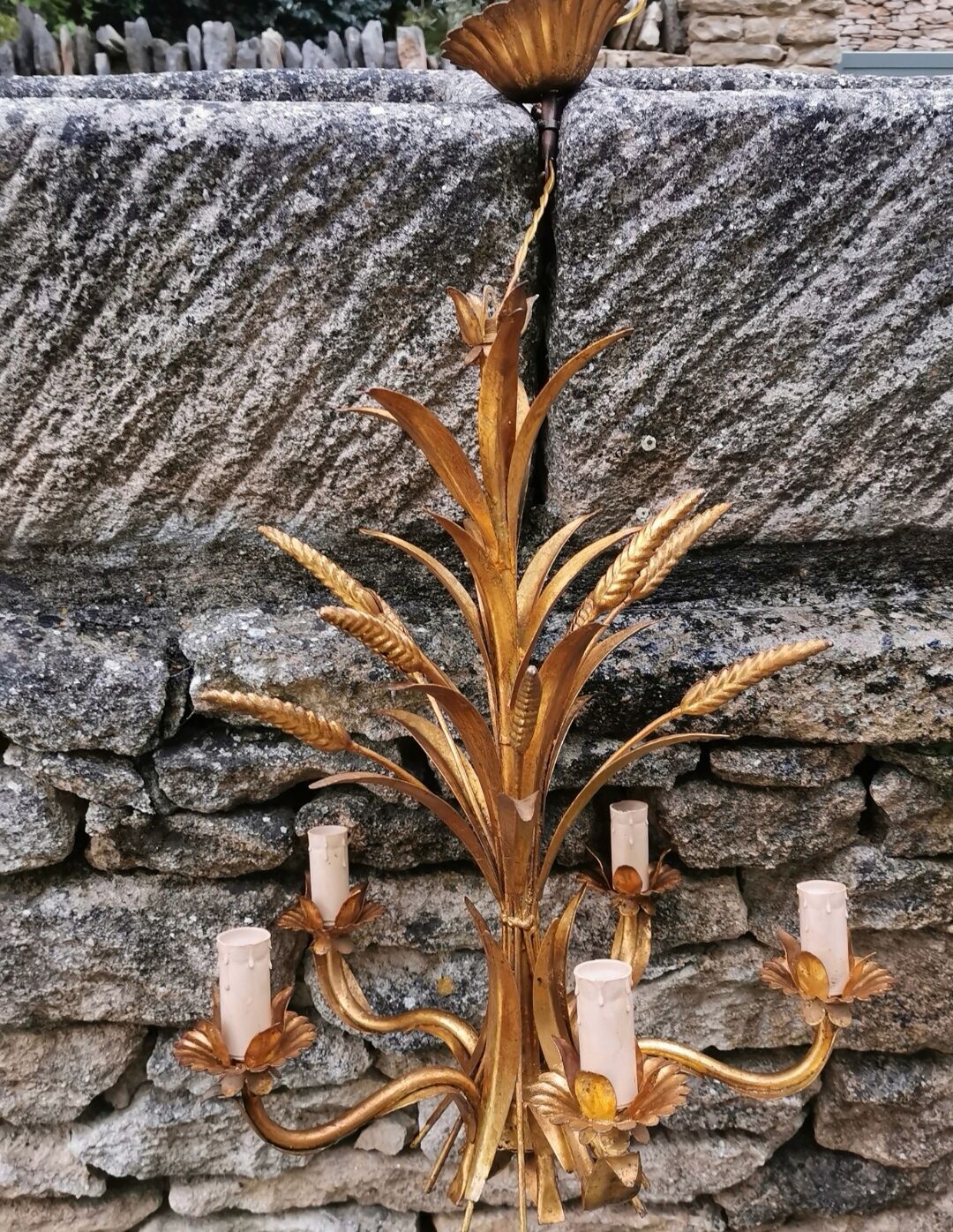 Nice chandelier 60s ears of wheat in 5 branches gilded metal