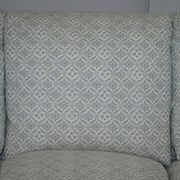 Howard & Sons canapé with feather cushions and ticking fabric, Victorian style.