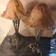 Pair of art nouveau wrought iron lamps with marbled glass paste 42x25