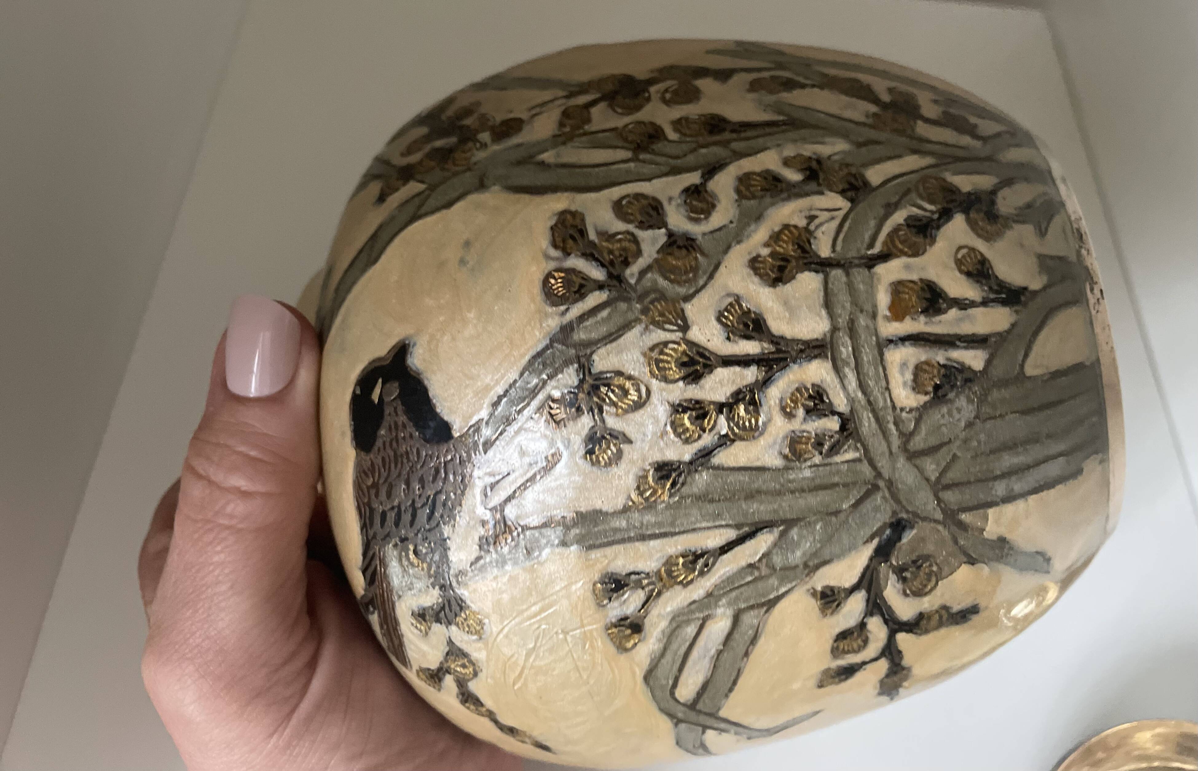 Enameled brass lidded pot