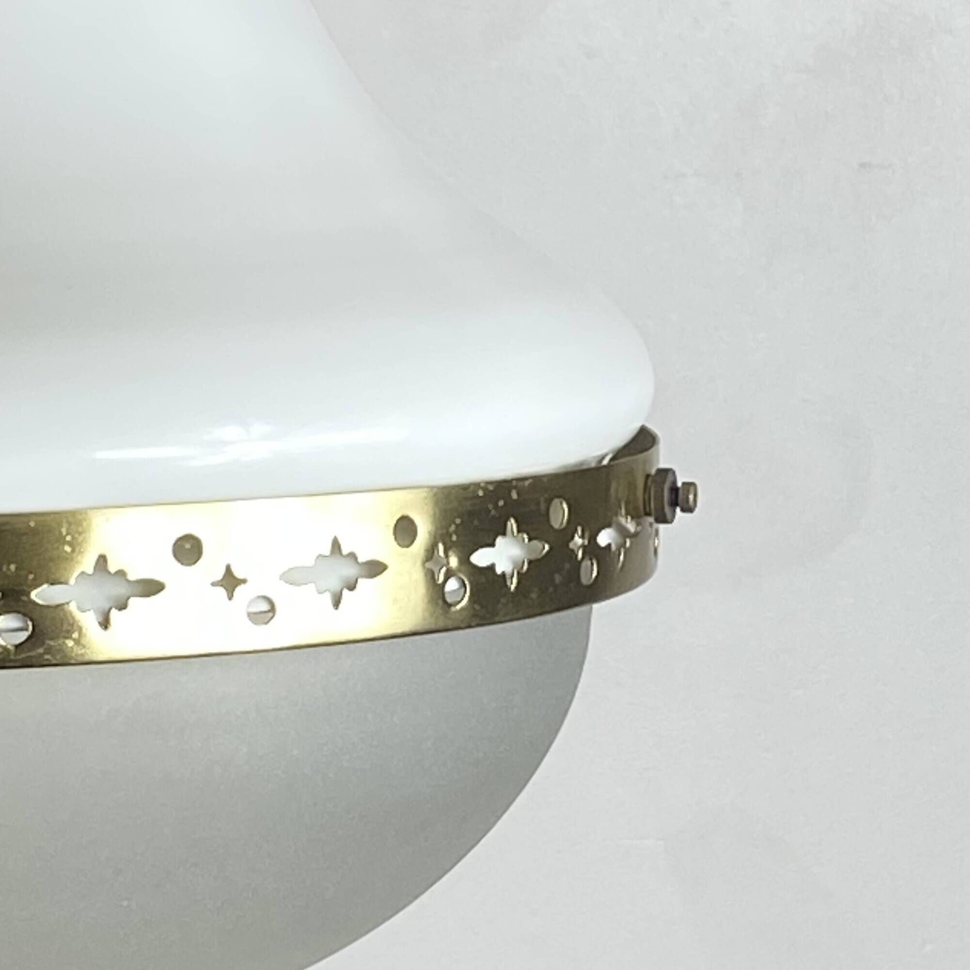 Suspension in white opaline glass and brass 1920 with a gilded brass chain.