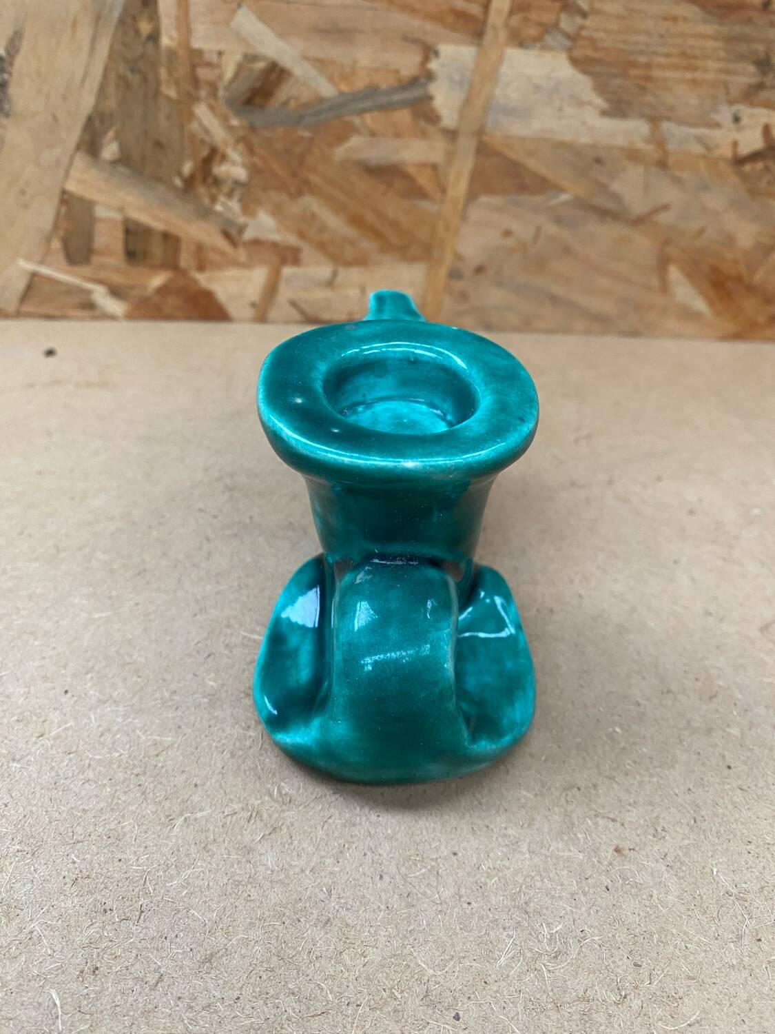 Antique vintage green ceramic candle holder