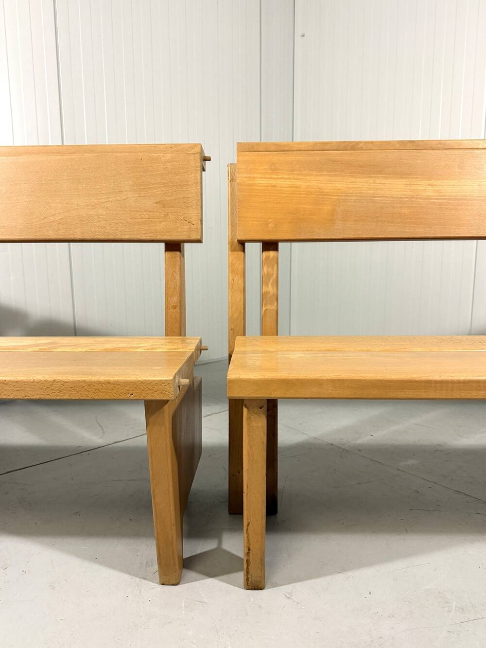 XL architectural modernist solid beech wooden bench 1960’s