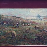 troupeau de peinture à l'huile antique avec une paysanne - Tito Pellicciotti (1871-1950)