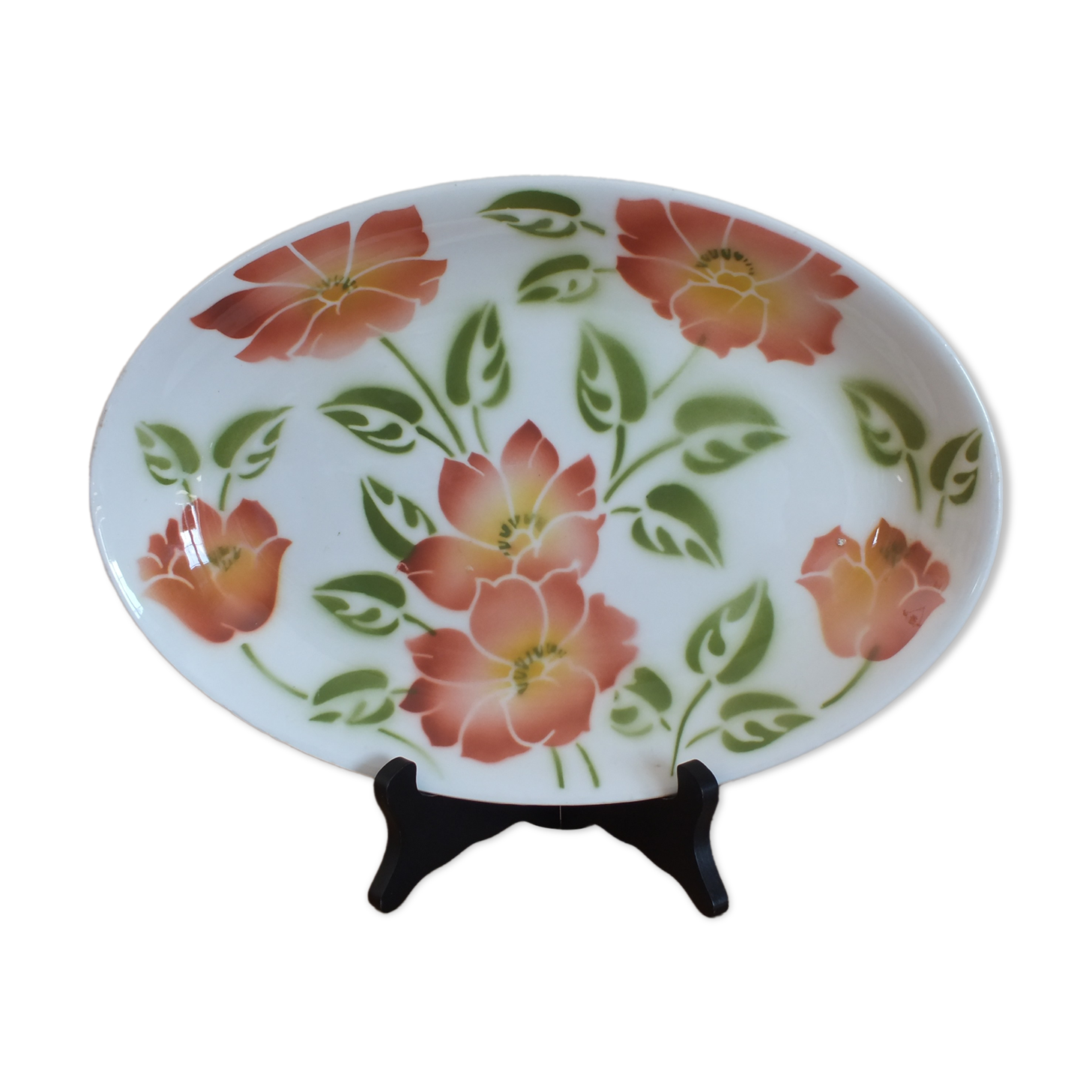 Vintage oval dish Moulin des Loups Orchies flowers
