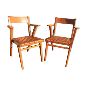 Paire de fauteuils scandinave bois années 60